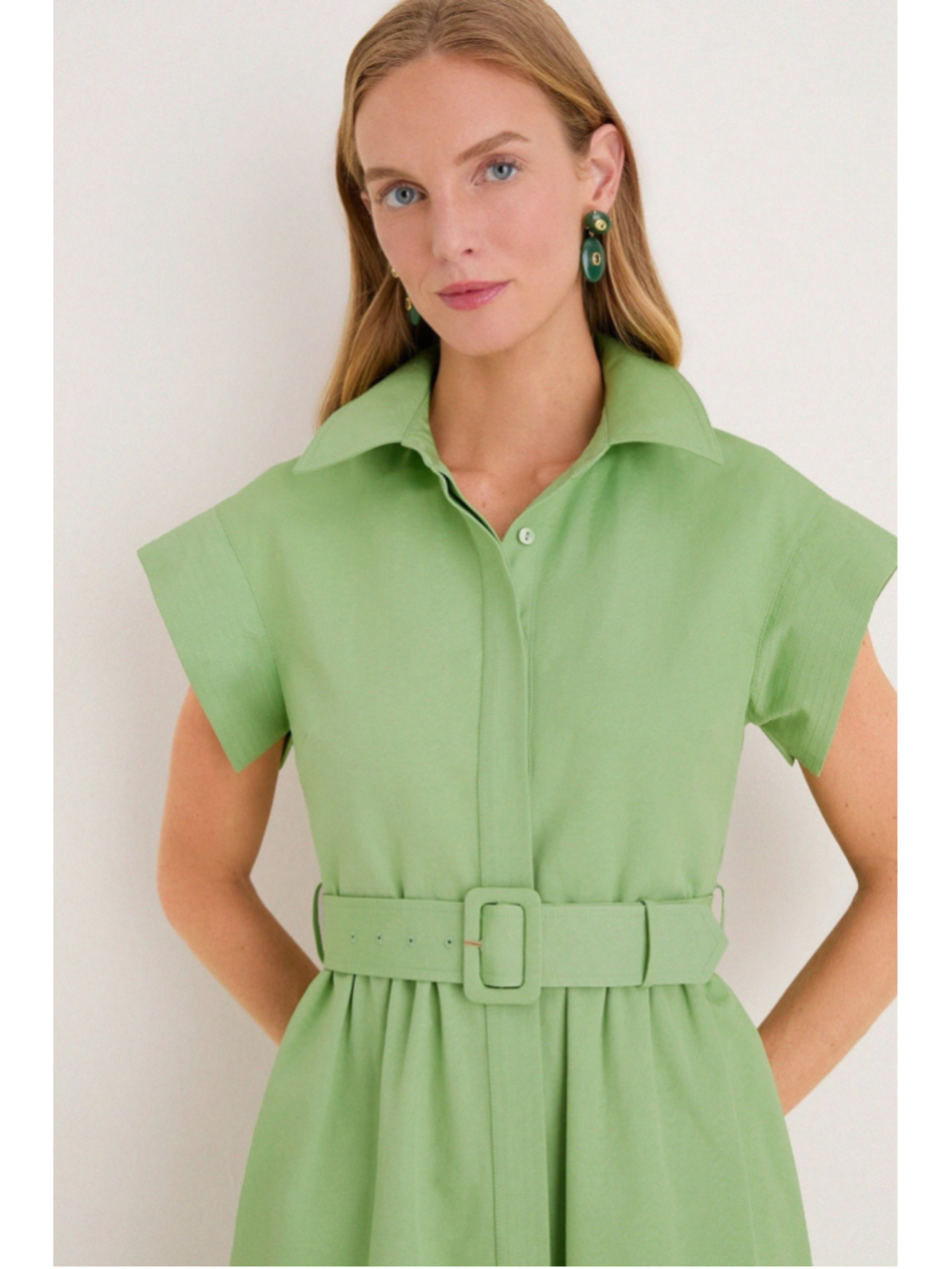 New Tuckernuck Pistachio Green Chloe Midi Dress 3XL Belted Collared Moir Classic - Picture 5 of 14